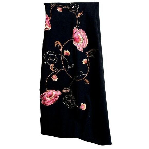 Guess Connection Black Embroidered Floral Leg Pants Sz 6 Slim Fit Stretch Slacks - Picture 5 of 5
